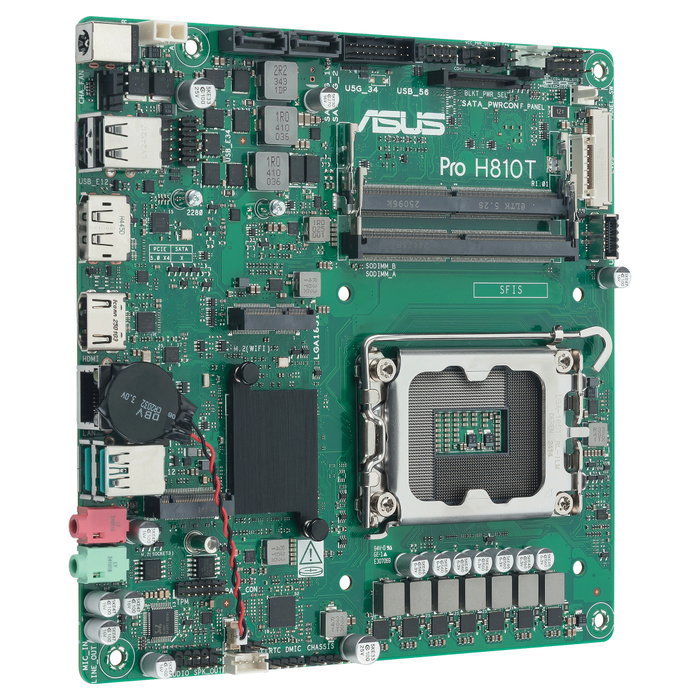 ASUS Pro H810T-CSM Placa Base Thin Mini ITX, Intel LGA 1851, Compatible con Intel Core Ultra Serie 2, DDR5-SDRAM, 128 GB Max, M.2, SATA III, Windows 10/11, Sin Wi-Fi