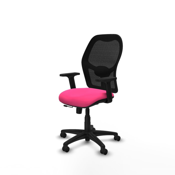 PIQUERAS Y CRESPO Silla de oficina Alocén con mecanismo traslack, malla negra y asiento rosa