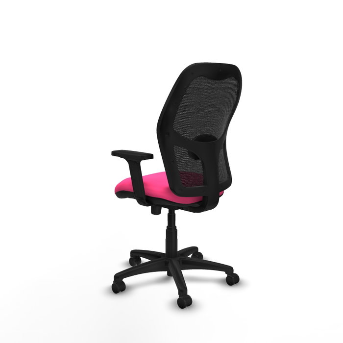PIQUERAS Y CRESPO Silla de oficina Alocén con mecanismo traslack, malla negra y asiento rosa