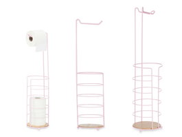 Berilo Portarrollo Metal Bambú Depósito Rosa 16.5x63.5x16.5 cm (Set de 4)