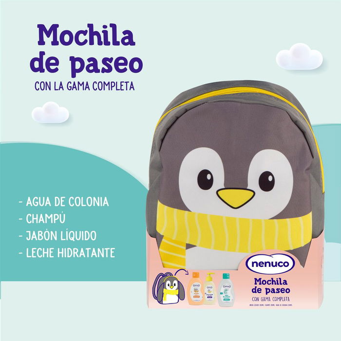 Nenuco Set Agua de Colonia para Adultos 200 ml + Champú + Jabón Ultra Suave + Mochila Pinguino Estuche 4 Piezas