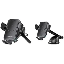 Thomson Soporte para Teléfono THO3513767505000 con Cargador por Inducción y Dos Sistemas de Fijación: Rejilla de Ventilación o Ventosa