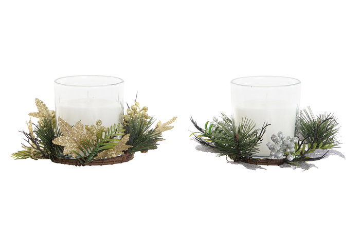 DKD Home Decor Vela de Cera Parafina en Cristal, Pack de 2 Unidades Surtidas