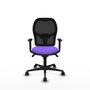 Silla de oficina Jorquera con mecanismo Sincro tapizada con Tela color Lila y malla color Negro. Equipada con lumbar 1D, Brazos 1D y Ruedas 65mm nailon