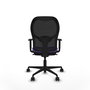 Silla de oficina Jorquera con mecanismo Sincro tapizada con Tela color Lila y malla color Negro. Equipada con lumbar 1D, Brazos 1D y Ruedas 65mm nailon