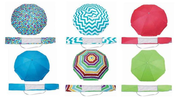 Sombrilla polinylon 160cm 8 varillas, tubo y punta de hierro, 22/25mm, interior uv 50+ con percha y cinta - modelos surtidos