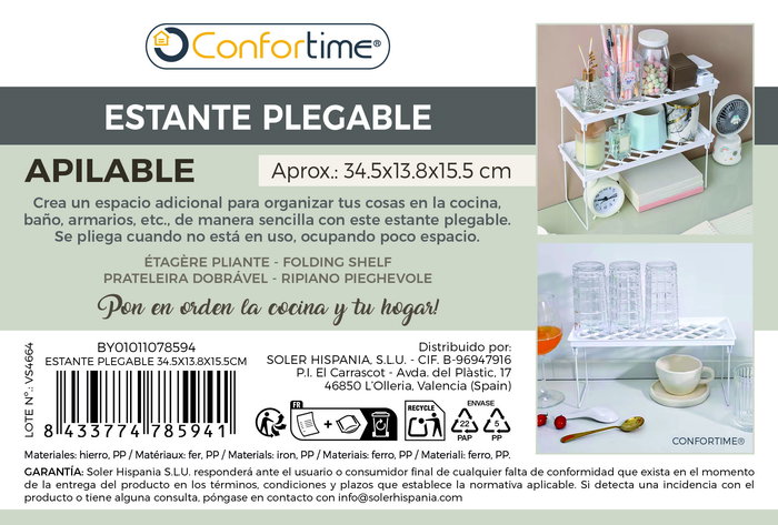 Inde Estante Plegable Organizador, 34.5 cm x 13.8 cm x 15.5 cm (24 Unidades)