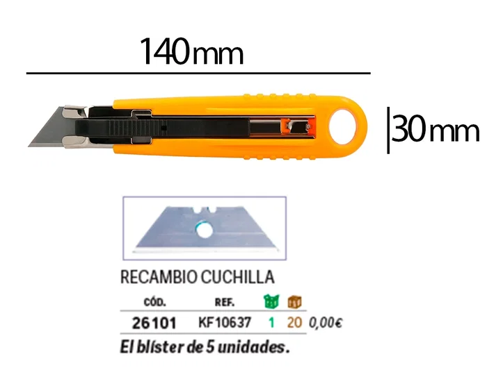 Q-connect XD-123 Cutter de Seguridad Retráctil con Asa para Colgar, Cuchilla Ancha 18 mm, Plástico Resistente, Amarillo, 1 Unidad