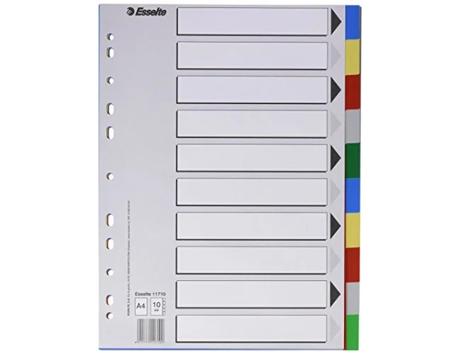 Esselte Separadores A4 de 10 Posiciones en Polipropileno Colores Surtidos