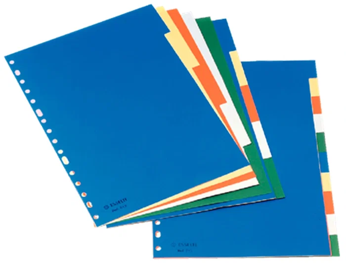 Esselte Separadores de Plástico DIN A4 Multitaladro Juego de 10 con 5 Colores