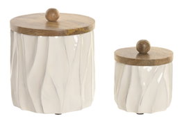 DKD Home Decor Set de 2 Joyeros de Mango con Tapa Lacado Blanco