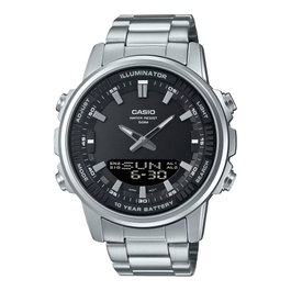 Casio AMW-880D-1A con esfera negra y correa de acero gris