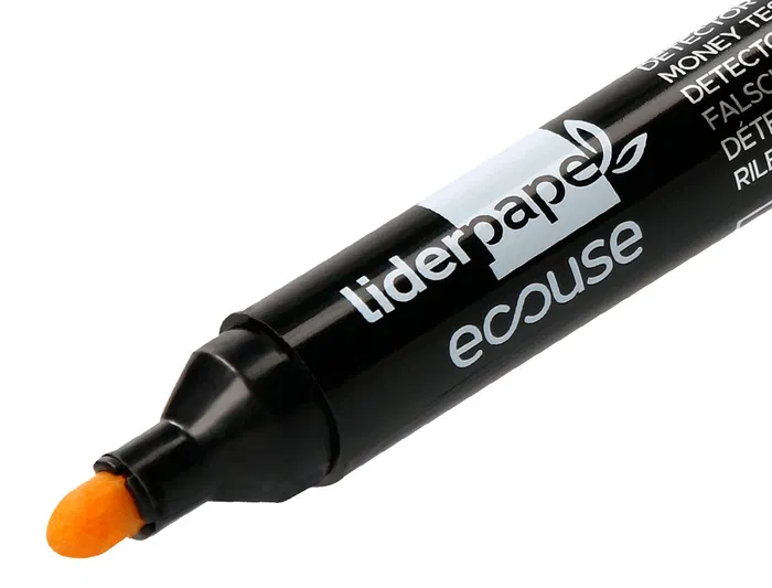Liderpapel Rotulador Detector de Billetes Falsos Ecouse Cuerpo Plástico 100% Reciclado Verificador Euro y Divisas Trazo 3mm