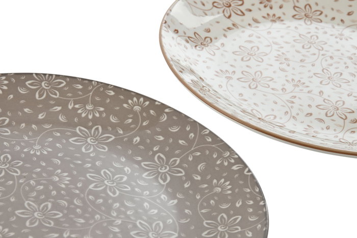 DKD Home Decor Set de 4 Platos de Porcelana Flores Beige BEIGE 24