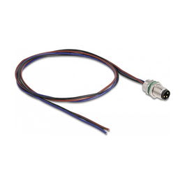 DeLOCK Cable Einbaukabel M8 A-Kodiert, Conector Macho 3 Pines para Panel, Cable Abierto, Montaje Frontal, 0.5 m, Negro, TPU, -25 a 85 grados C