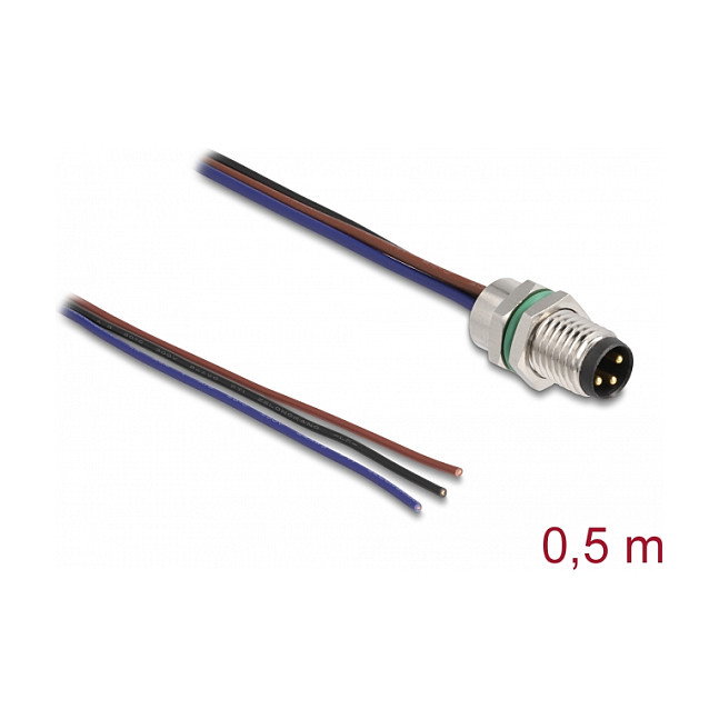 DeLOCK Cable de instalación M8 codificación A de 3 pines, montaje frontal, 0,5 m DeLOCK Cable de instalación M8 codificación A de 3 pines, montaje frontal, 0,5 m