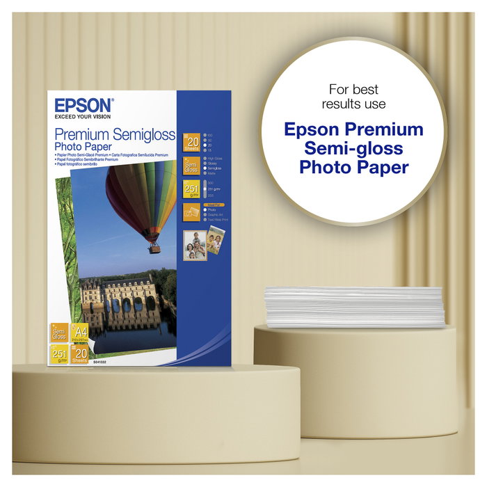 Epson C13S041332 Papel Fotográfico Premium Semi-Brillo A4 - 20 Hojas - 251 g/m² - Blanco - Para Expression, Stylus Photo y EcoTank