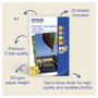 Epson C13S041332 Papel Fotográfico Premium Semi-Brillo A4 - 20 Hojas - 251 g/m² - Blanco - Para Expression, Stylus Photo y EcoTank
