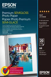Epson C13S041332 Papel Fotográfico Premium Semi-Brillo A4 - 20 Hojas - 251 g/m² - Blanco - Para Expression, Stylus Photo y EcoTank