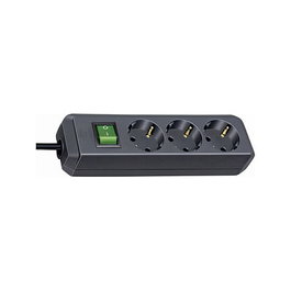 Brennenstuhl 1152300400 Regleta de enchufes ECO-Line, 3 tomas, cable de 3 metros, color negro