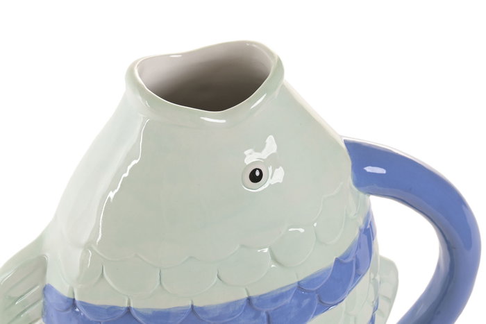 DKD Home Decor Jarrón de Gres con Diseño de Pez, Azul Celeste