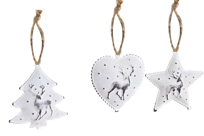 DKD Home Decor Set de 10 Decoraciones Colgantes de Metal Blanco