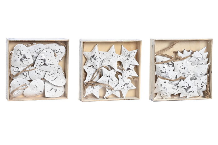 DKD Home Decor Set de 10 Decoraciones Colgantes de Metal Blanco