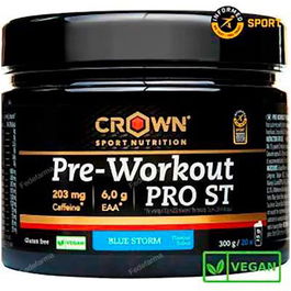 CROWN SPORT NUTRITION Pre Workout Pro St Blue Storm 300 g (20 Porciones) Complemento Pre-entreno Vegano con Cafeína y Aminoácidos