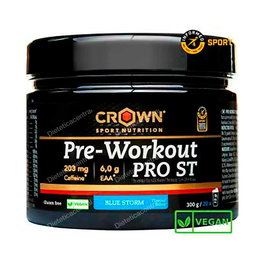 CROWN SPORT NUTRITION Pre Workout Pro St Blue Storm 300 g (20 Porciones) Complemento Pre-entreno Vegano con Cafeína y Aminoácidos