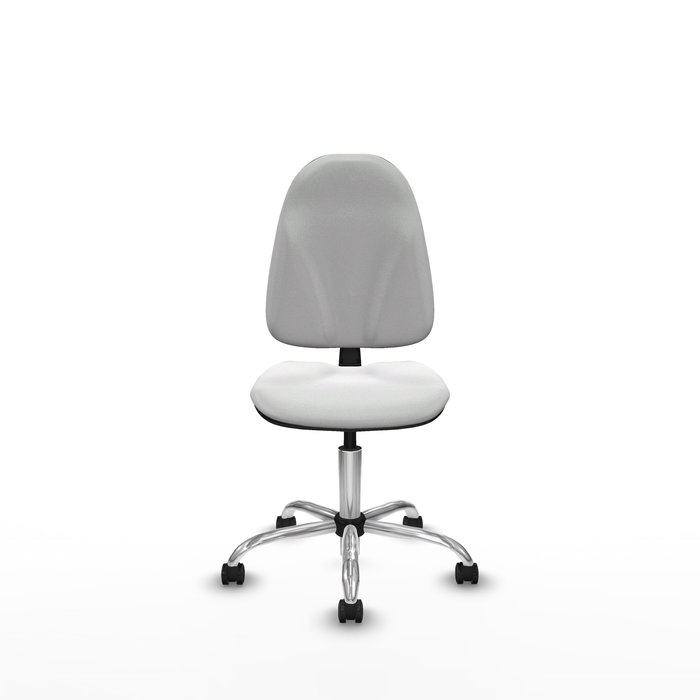 Silla de oficina Algarra con mecanismo Contacto permanente básico tapizada con Tela color Blanco. Equipada con Base cromada, Sin brazos y Ruedas autofrenantes