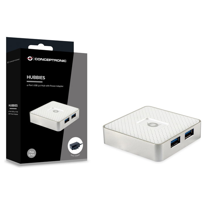 Conceptronic Hub USB 3.2 Gen 1 HUBBIES03W de 4 puertos, Blanco