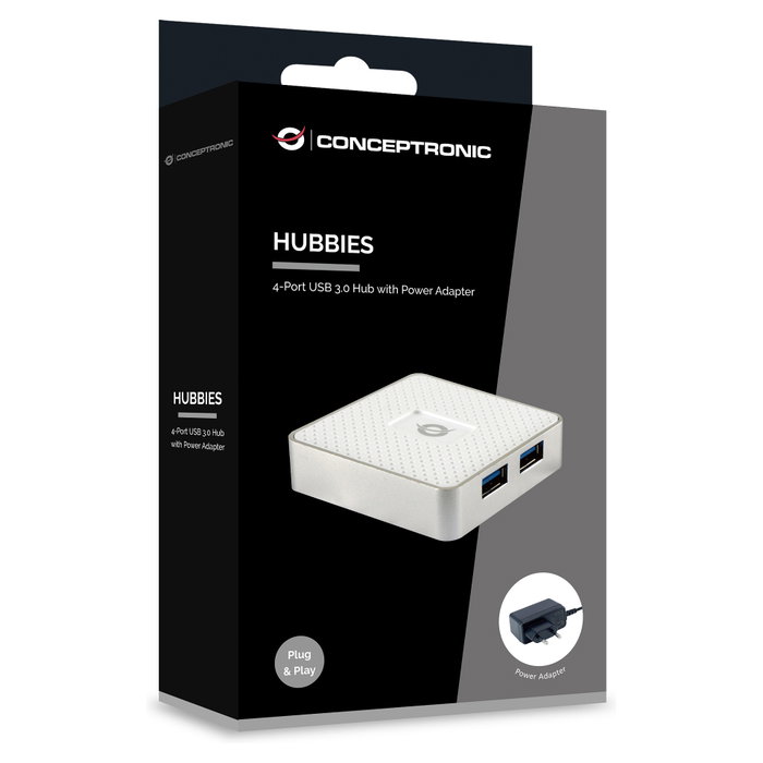 Conceptronic Hub USB 3.2 Gen 1 HUBBIES03W de 4 puertos, Blanco