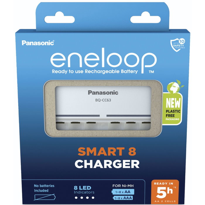 Panasonic Eneloop Smart 8 BQ-CC63 Cargador de Baterías Panasonic Eneloop Smart 8 BQ-CC63 Cargador de Baterías
