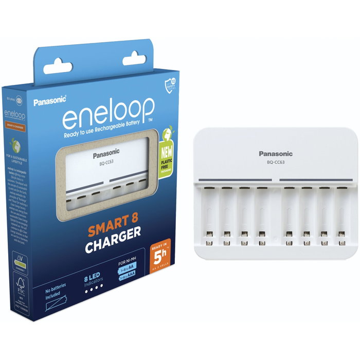 Panasonic Eneloop Smart 8 BQ-CC63 Cargador de Baterías Panasonic Eneloop Smart 8 BQ-CC63 Cargador de Baterías