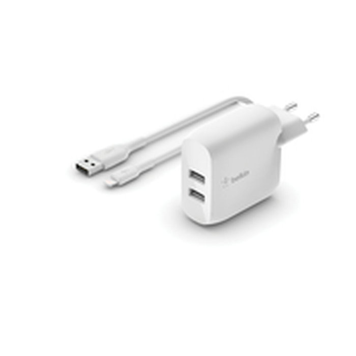 Belkin WCD001VF1MWH Cargador Dual USB-A 24W con Cable Lightning 1m Blanco Belkin WCD001VF1MWH Cargador Dual USB-A 24W con Cable Lightning 1m Blanco