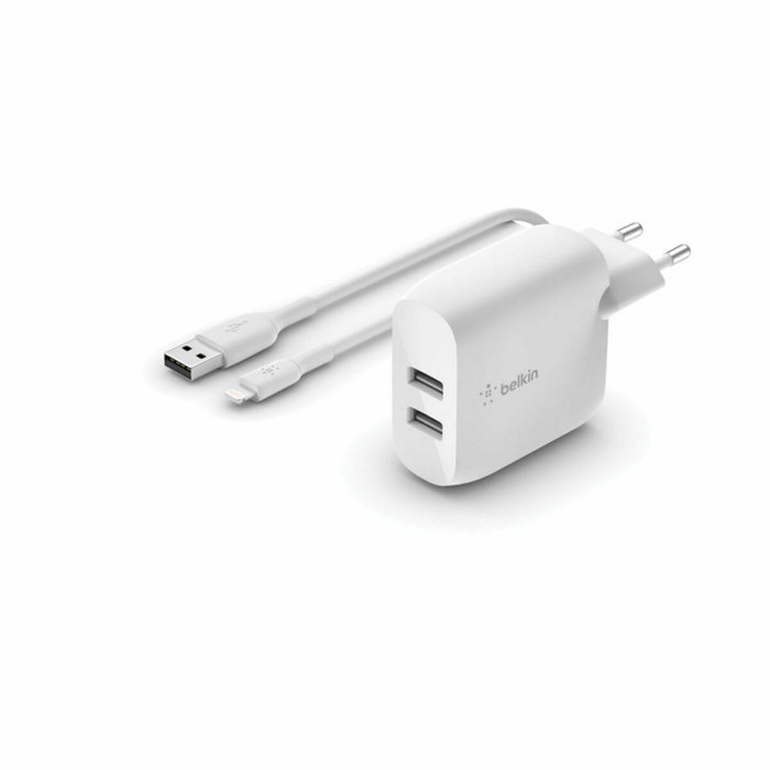 Belkin WCD001VF1MWH Cargador Dual USB-A 24W con Cable Lightning 1m Blanco Belkin WCD001VF1MWH Cargador Dual USB-A 24W con Cable Lightning 1m Blanco