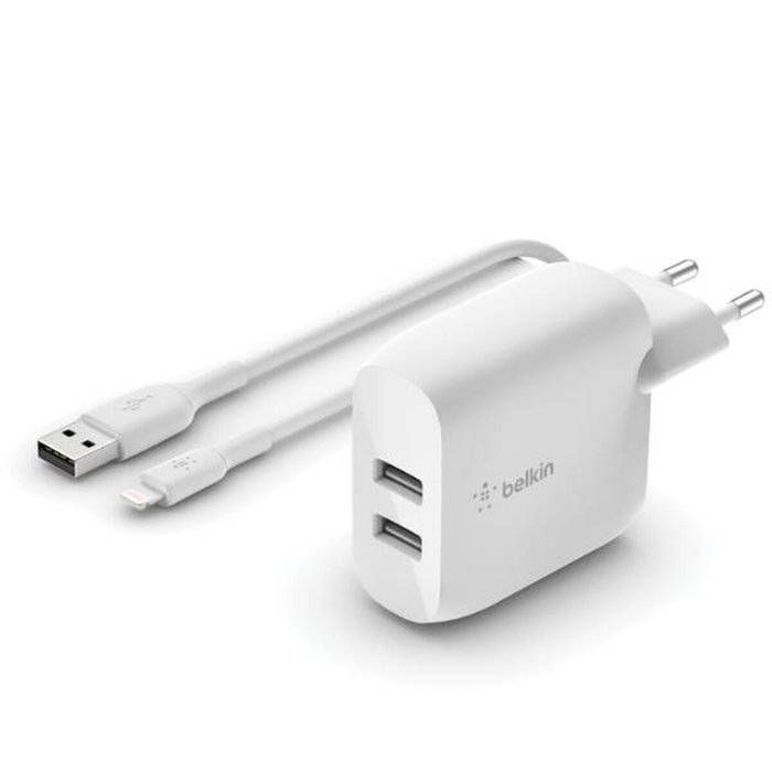 Belkin WCD001VF1MWH Cargador Dual USB-A 24W con Cable Lightning 1m Blanco Belkin WCD001VF1MWH Cargador Dual USB-A 24W con Cable Lightning 1m Blanco