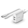 Belkin WCD001VF1MWH Cargador Dual USB-A 24W con Cable Lightning 1m Blanco