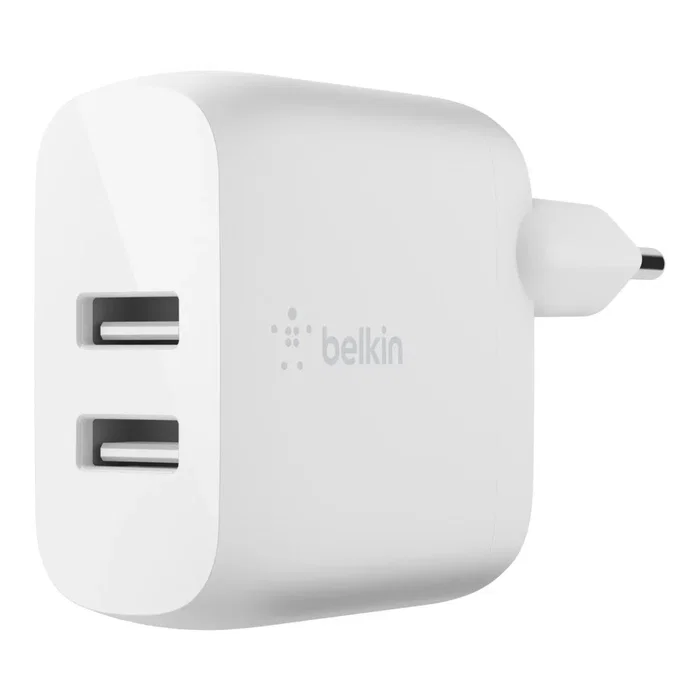 Belkin WCD001VF1MWH Cargador Doble USB-A 24W con Cable Lightning USB-A 1m Blanco para iPhone 11 Pro Max, XR, 8, iPad Pro - BoostCharge