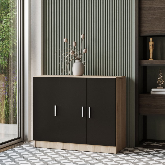 Hanah Home Vo12-Ob Conjunto Muebles Oficina Roble y Negro, Tablero Partículas Melamina, Mesa Estudio 140cm, Elegancia y Sofisticación para su Espacio de Trabajo Moderno