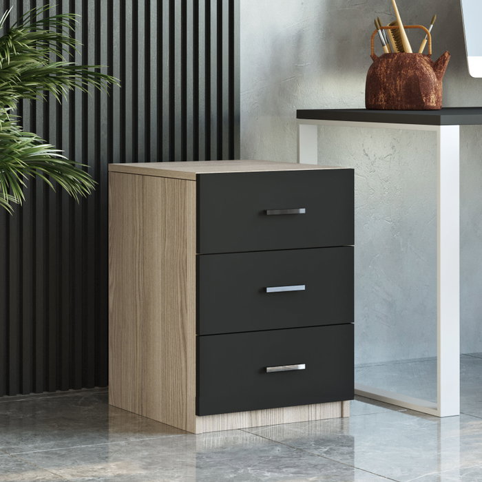 Hanah Home Vo12-Ob Conjunto Muebles Oficina Roble y Negro, Tablero Partículas Melamina, Mesa Estudio 140cm, Elegancia y Sofisticación para su Espacio de Trabajo Moderno