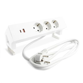HERRAJES ALK Regleta Deks 3 Tomas Schuko + 2 USB A/C Negro Mate / Blanco Acabado Blanco 721.36 / 721.37
