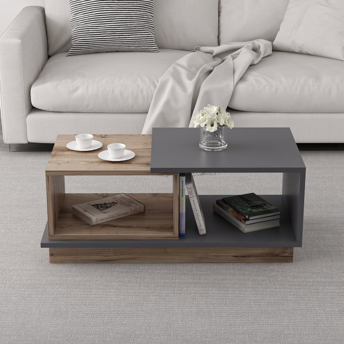 Hanah Home Consept Mesa de Centro Anthracite y Roble 90x45x36 cm Tablero de Partículas Recubierto de Melamina