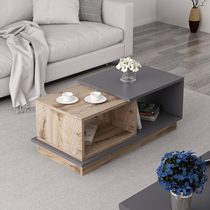 Hanah Home Consept Mesa de Centro Anthracite y Roble 90x45x36 cm Tablero de Partículas Recubierto de Melamina