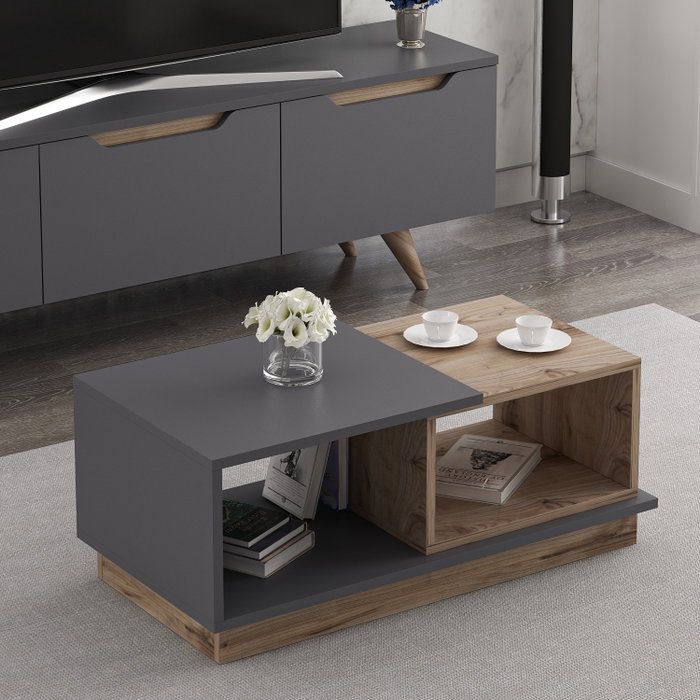 Hanah Home Consept Mesa de Centro Anthracite y Roble 90x45x36 cm Tablero de Partículas Recubierto de Melamina