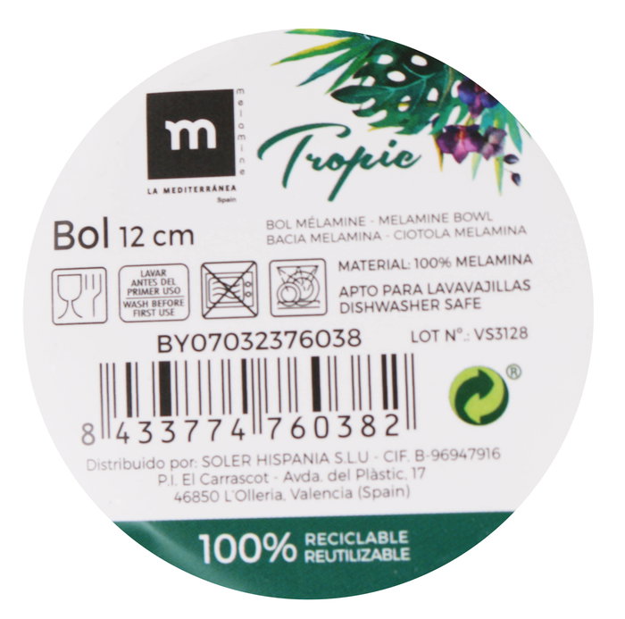 La Mediterranea Bol Melamina Tropic 12 cm Brillo (24 Unidades)