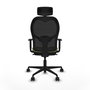 Silla de oficina Jorquera con mecanismo Sincro tapizada con Tela color Verde oliva y malla color Negro. Equipada con lumbar 1D, Brazos 1D, Cabecero 2D y Ruedas 65mm nailon