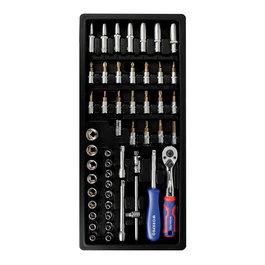 Workpro Juego de Herramientas de 50 Piezas - Llave de Carraca 1/4" 72 Dientes, Vasos Hexagonales y Torx, Puntas Destornillador, Extensiones y Accesorios