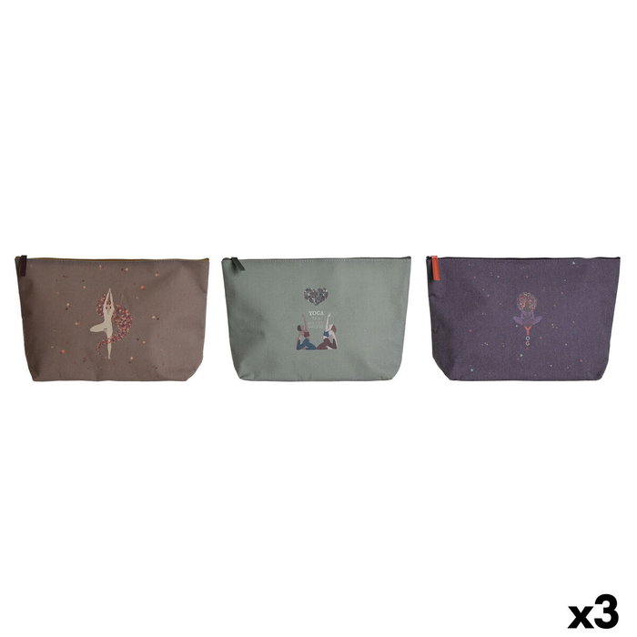 DKD Home Decor Surtido de 3 Bolsas de Lienzo de Algodón para Yoga (33x8x20 cm) en Burdeos, Verde y Marrón