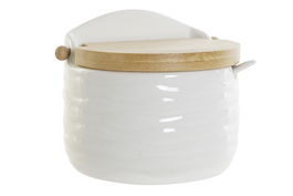 DKD Home Decor Azucarero Basicos Porcelana Bambu Blanco Natural 9 x 9.2 x 10.5 cm (4 Unidades)